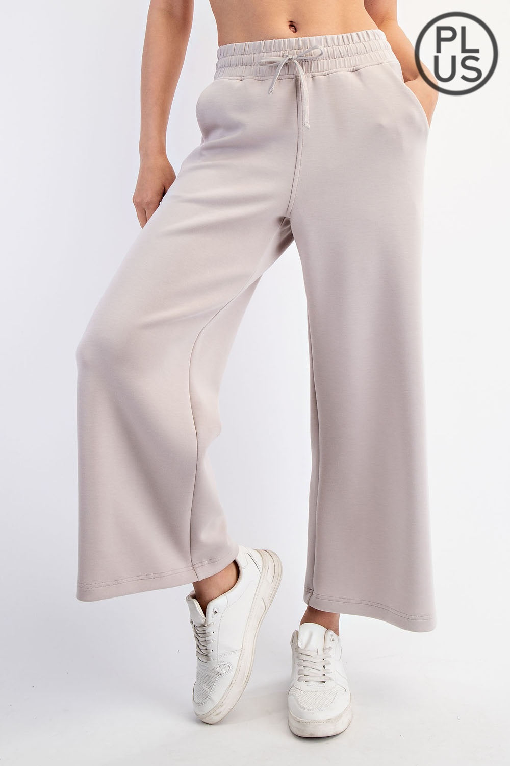 Scuba Cropped Wide Leg Pants Mocha Cream { product_type }}