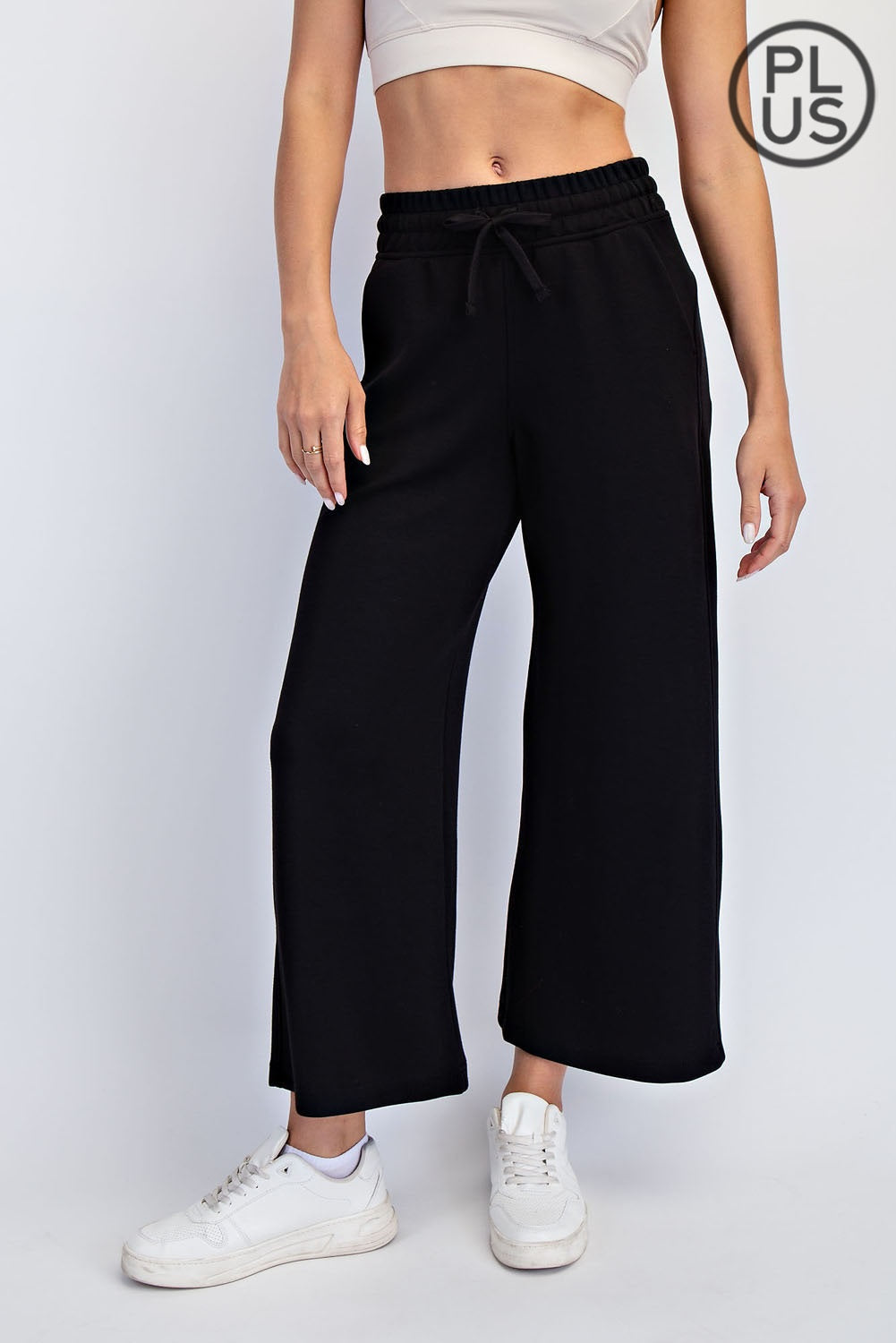 Scuba Cropped Wide Leg Pants Black-Rae Mode-Three Birdies Boutique, Women's Fashion Boutique Located in Kearney, MO