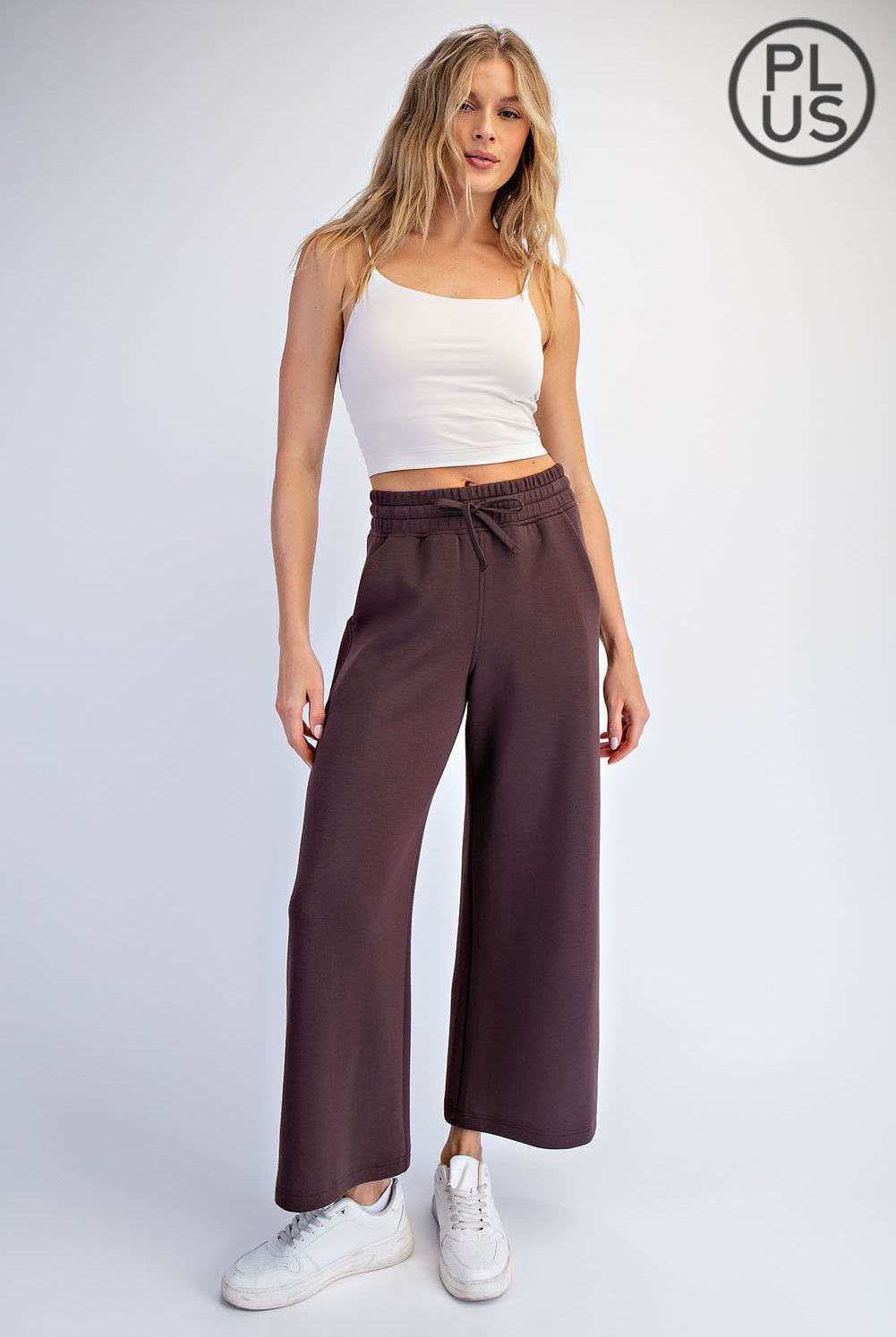 Scuba Cropped Wide Leg Pants Espresso-Rae Mode-Three Birdies Boutique, Women's Fashion Boutique Located in Kearney, MO