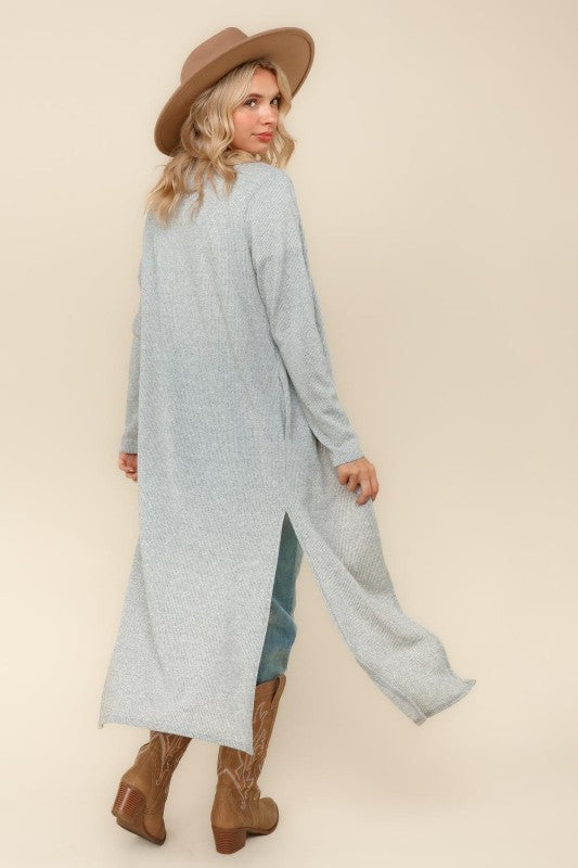 Two Tone Open Duster Cardigan W/ Side Slits-Sweaters-Haptics-Three Birdies Boutique, Women's Fashion Boutique Located in Kearney, MO