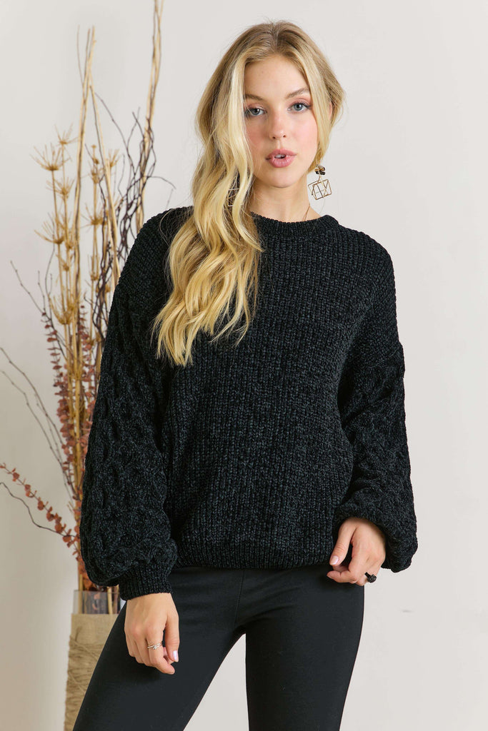Puffed Sleeve Sweater-Sweater-ADORA LA-Three Birdies Boutique, Women's Fashion Boutique Located in Kearney, MO