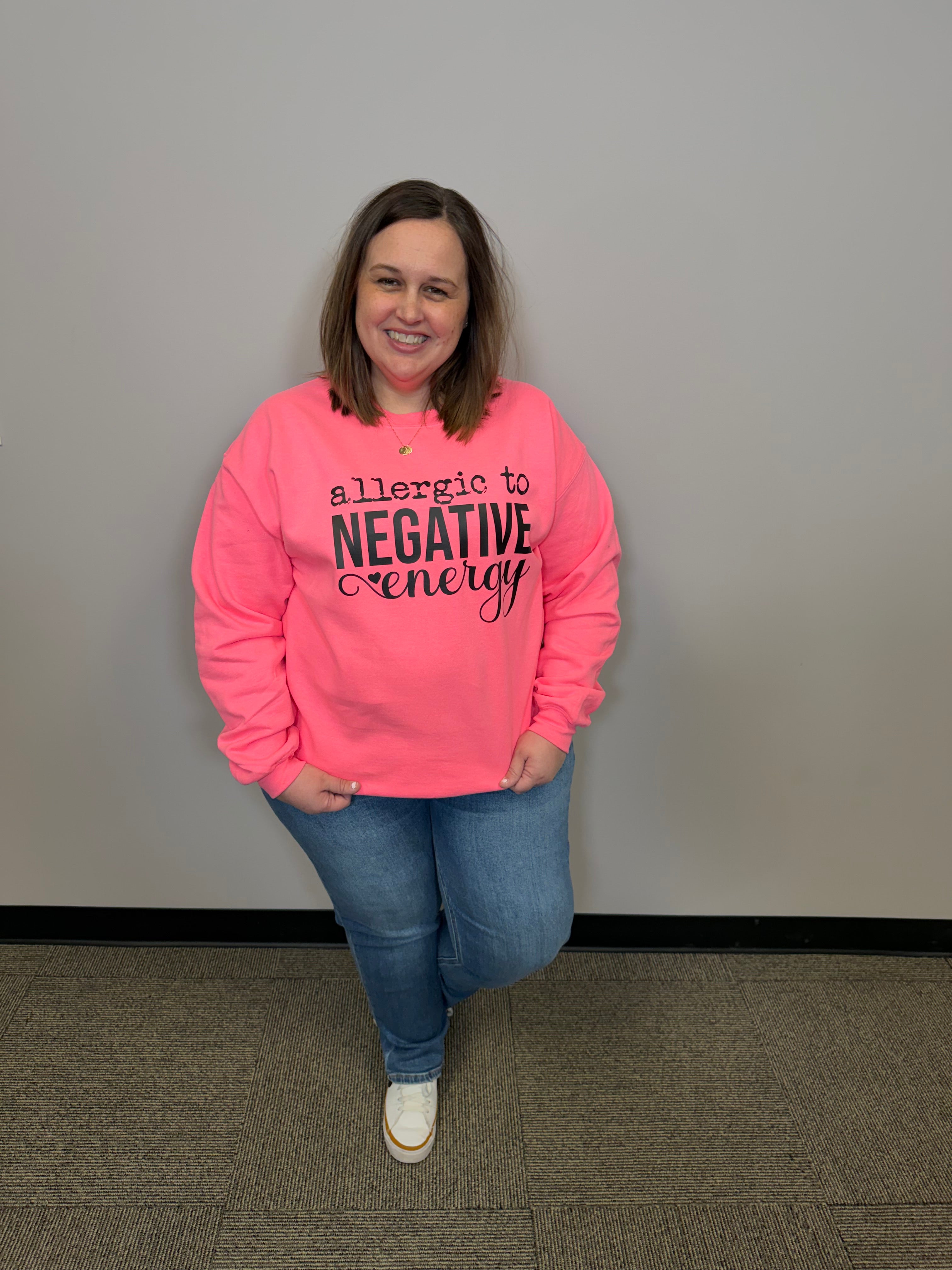 Allergic To Negative Energy Crewneck-Graphic Tees-Tres Birdos Graphic Tees-Three Birdies Boutique, Women's Fashion Boutique Located in Kearney, MO