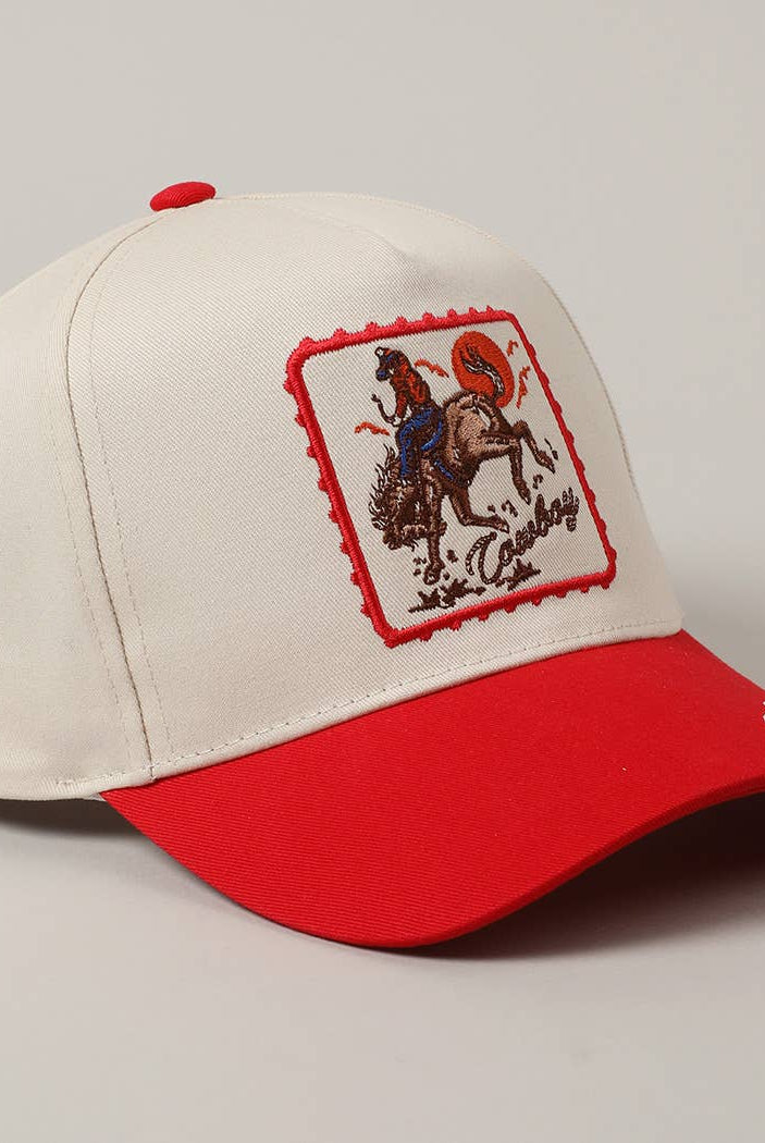 Detailed Cowboy Horse Embroidery Two-Tone Cap: Red / ONE SIZE { product_type }}