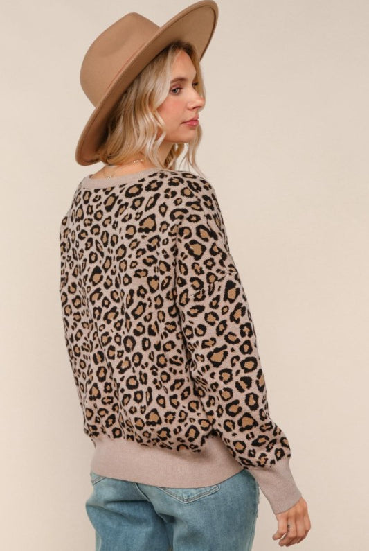 Leopard Sweater Top-Shirts & Tops-Haptics-Three Birdies Boutique, Women's Fashion Boutique Located in Kearney, MO