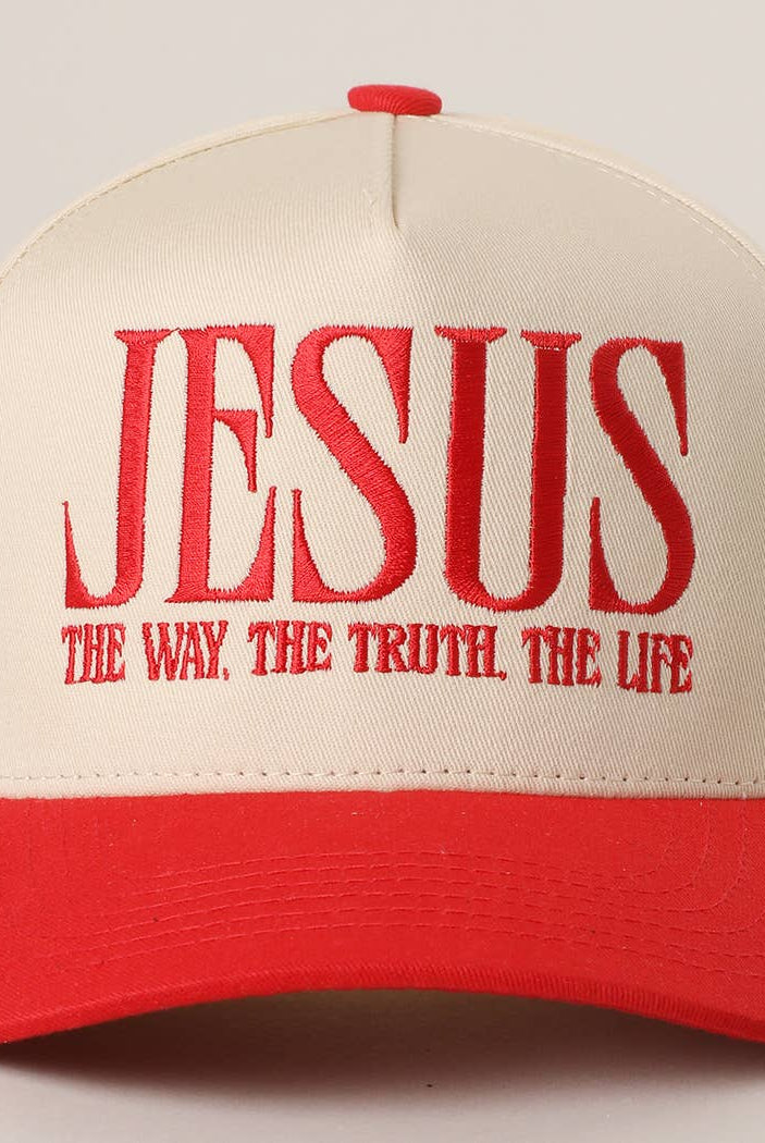 JESUS Typography Embroidered Trucker Hat : BLACK / One Size { product_type }}