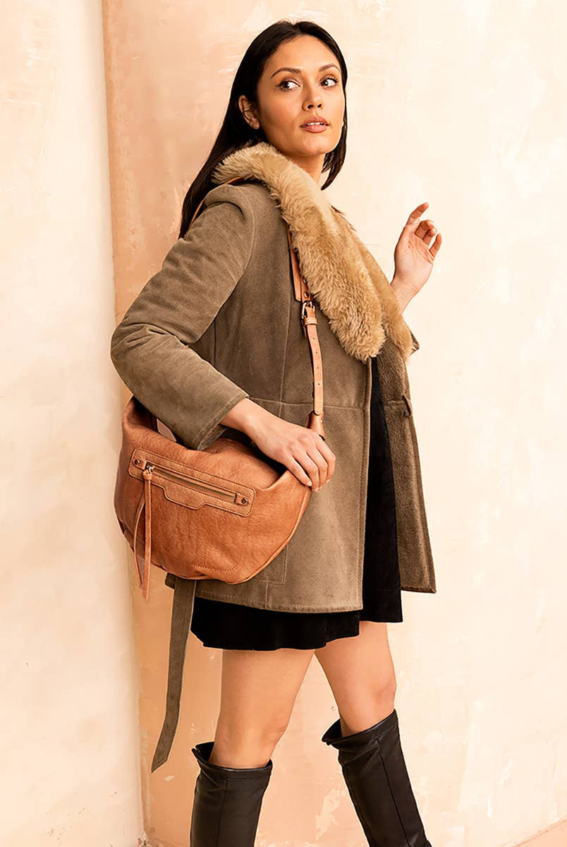Leigh Distressed Hobo Bag: Dusty Blue { product_type }}
