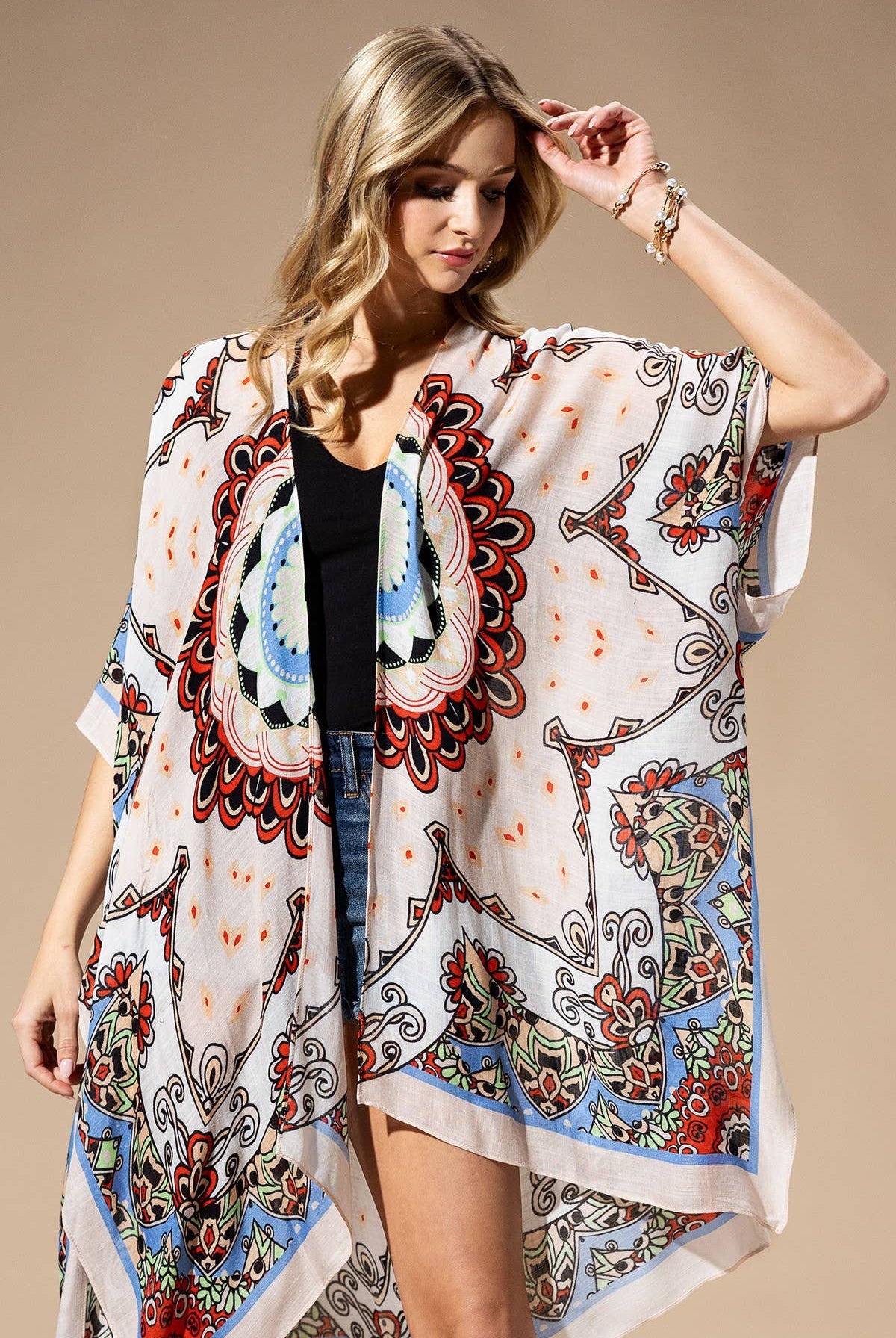 Red Mandala Kimono-Urbanista-Three Birdies Boutique, Women's Fashion Boutique Located in Kearney, MO