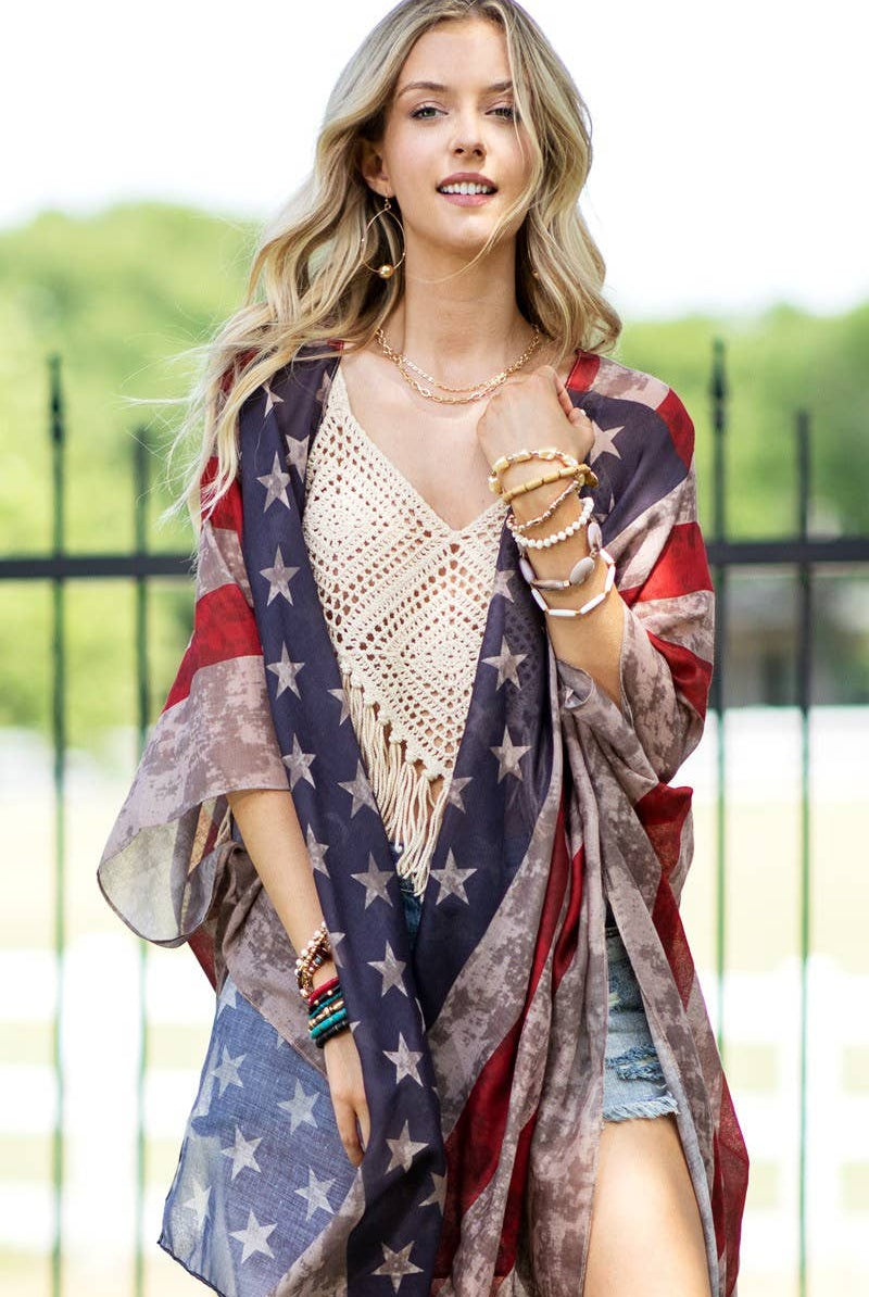 Vintage USA Print Kimono { product_type }}