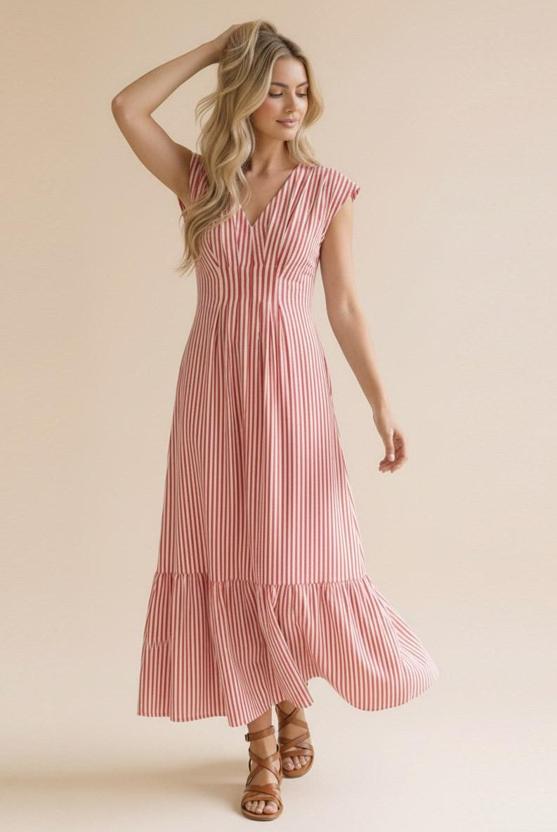 Red Striped Maxi Dress-Dresses-Haptics-Three Birdies Boutique, Women's Fashion Boutique Located in Kearney, MO