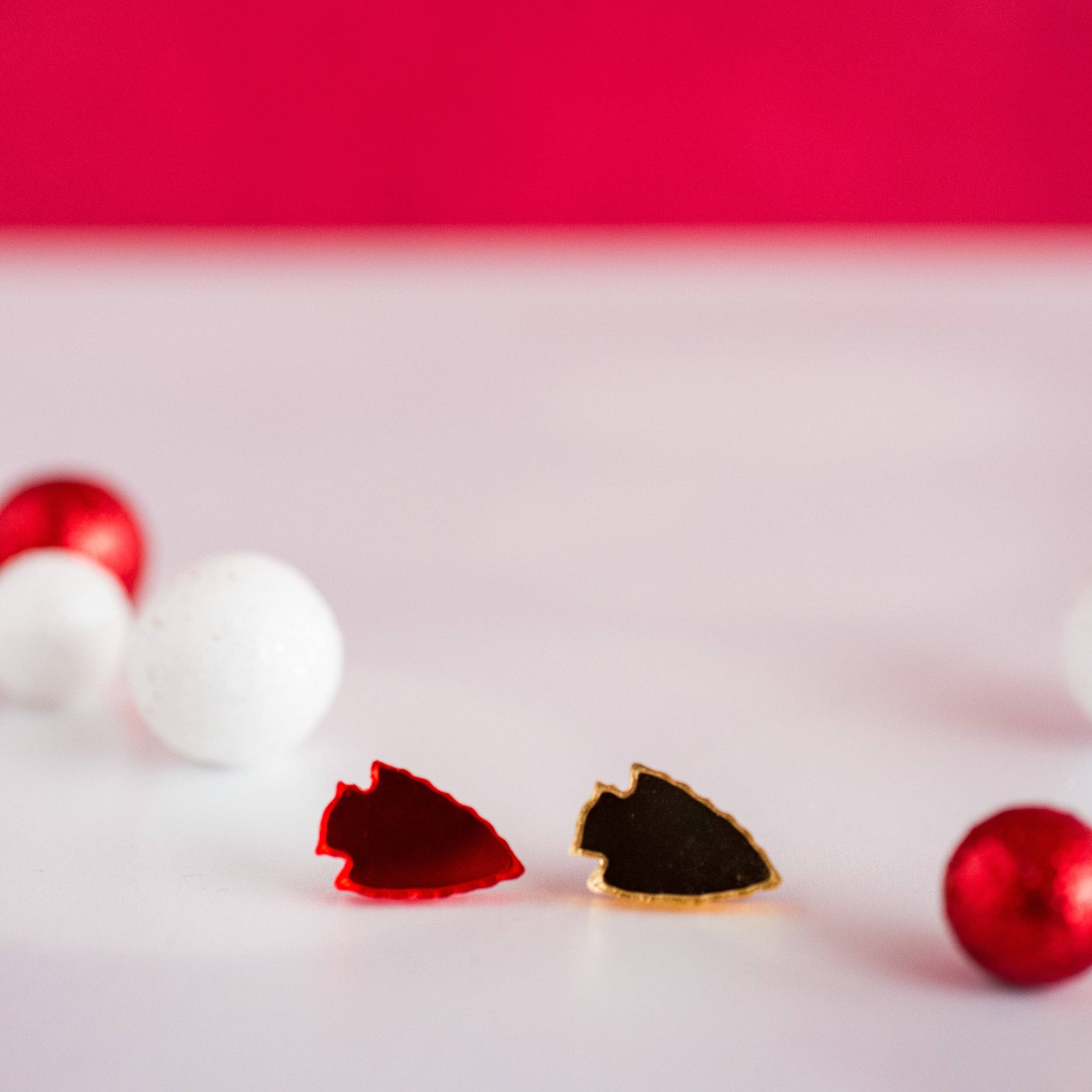 Red & Gold Mirror Arrowhead Studs - Kansas City Football-Stellar Gifts & Goods Wholesale-Three Birdies Boutique, Women's Fashion Boutique Located in Kearney, MO