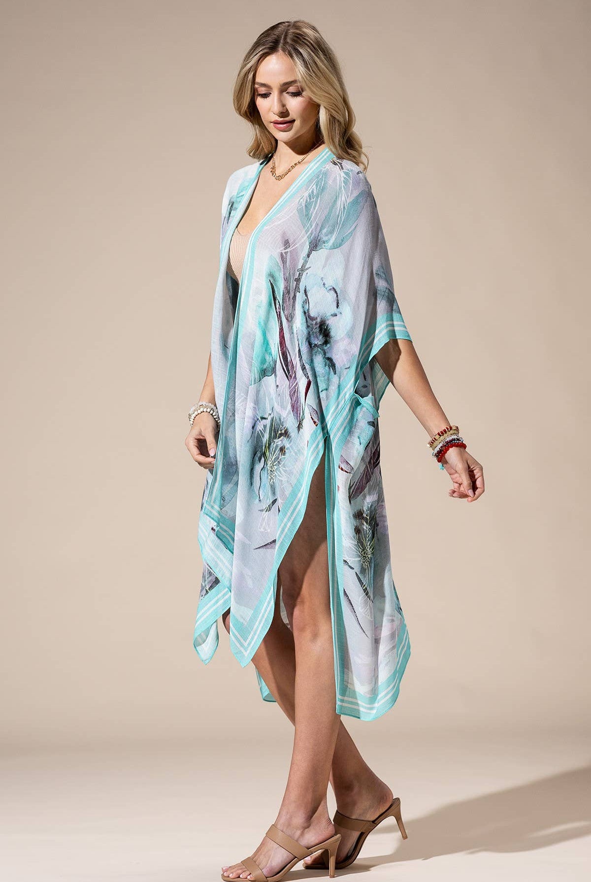 Aqua Multi Kimono-Urbanista-Three Birdies Boutique, Women's Fashion Boutique Located in Kearney, MO