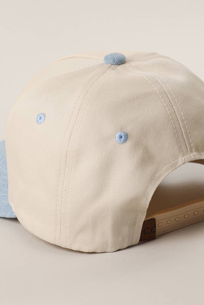 Floral American Flag Embroidered Two-Tone Denim Trucker Hat: LT DENIM / ONE SIZE { product_type }}