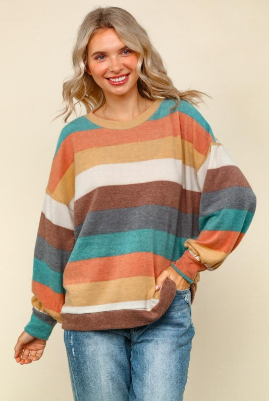 Stripe Print Hacci Knit Top { product_type }}