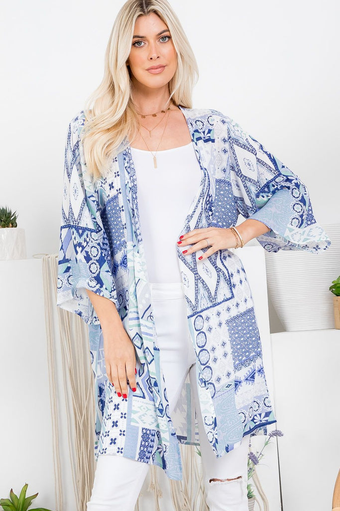 Blue Paisley Bandana Print Kimono-Kimonos-P & Rose-Three Birdies Boutique, Women's Fashion Boutique Located in Kearney, MO