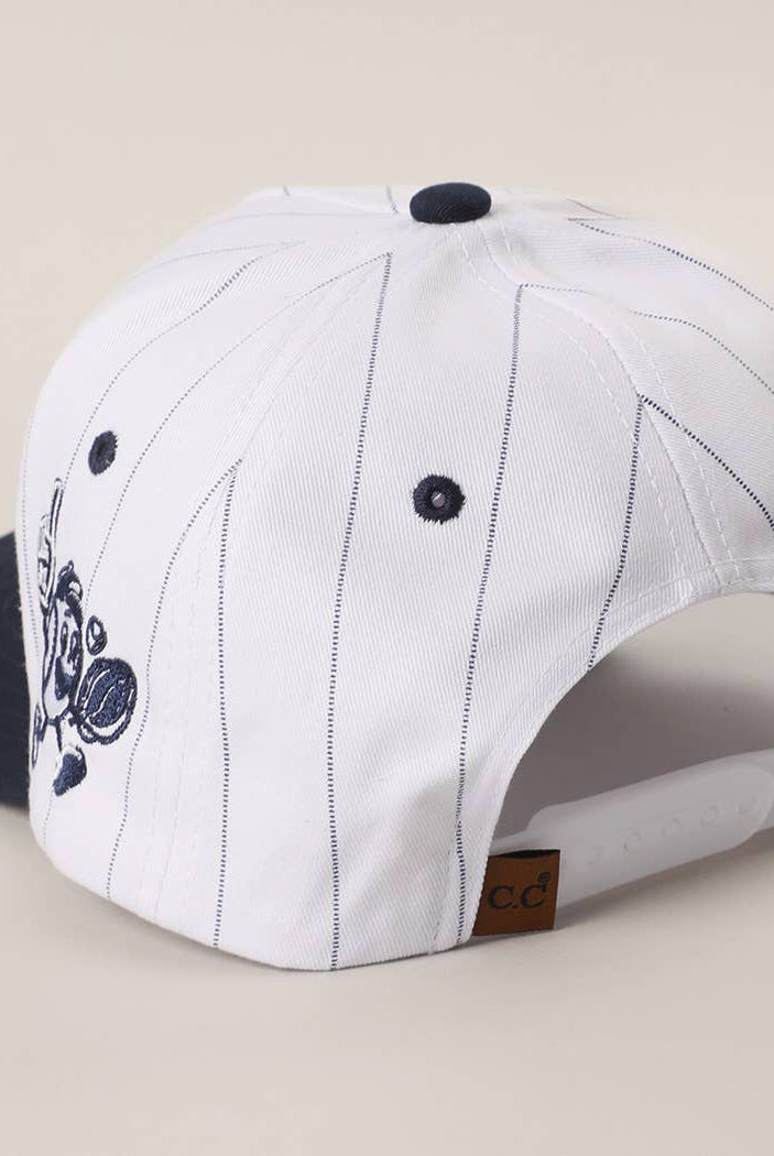 Take Me Out to the Ballgame Embroidered Pinstripe Trucker Hat - Navy/White { product_type }}