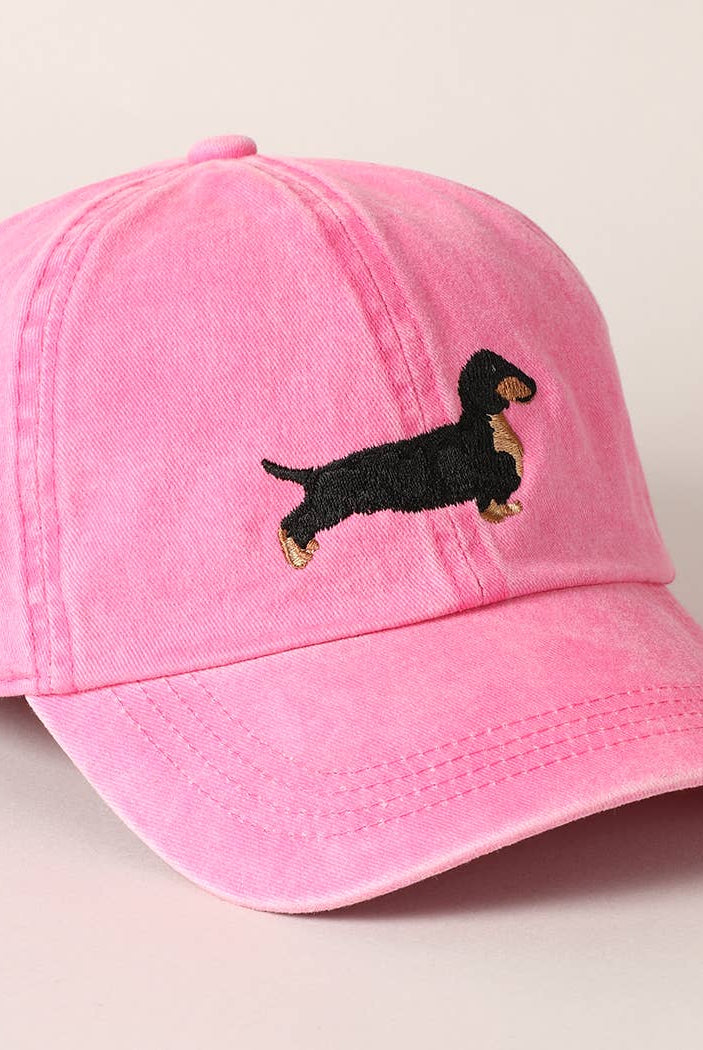 Dachshund Embroidered Baseball Dad Cap: White / One Size { product_type }}