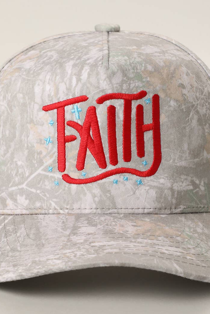 FAITH Embroidered Camo Trucker Hat: PINK CAMO / ONE SIZE { product_type }}