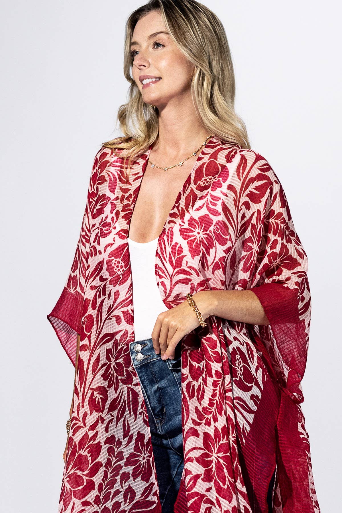 Punch Paisley Border Kimono: PUNCH RED / 2 / One Size-Urbanista-Three Birdies Boutique, Women's Fashion Boutique Located in Kearney, MO
