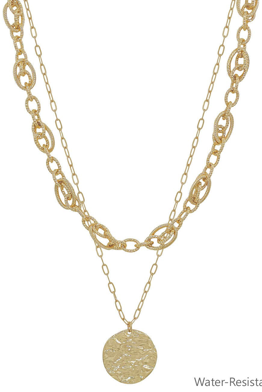 Layered Gold Chain with Hammered Coin Necklace-Accessories-What's Hot-Three Birdies Boutique, Women's Fashion Boutique Located in Kearney, MO