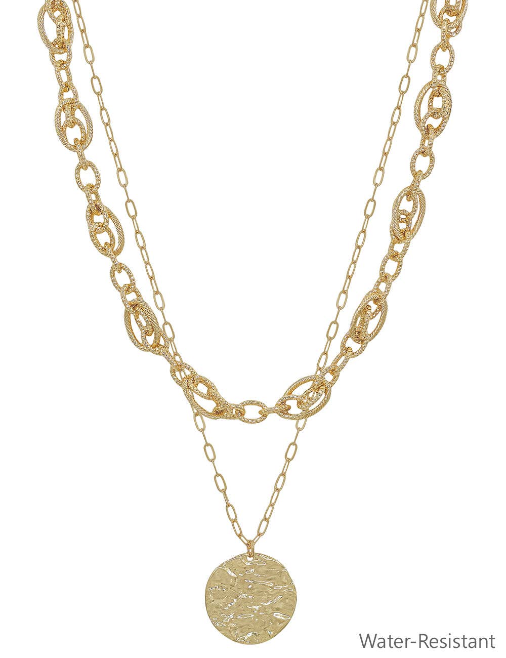 Layered Gold Chain with Hammered Coin Necklace { product_type }}