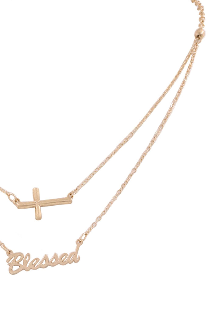 Blessed and Cross Layered Necklace-Jewelry-Artbox-Three Birdies Boutique, Women's Fashion Boutique Located in Kearney, MO