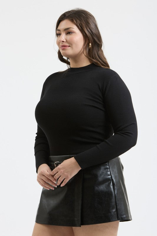 Mock Neck Long Sleeve Sweater Knit Top { product_type }}