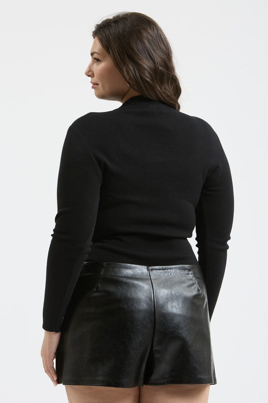 Mock Neck Long Sleeve Sweater Knit Top { product_type }}