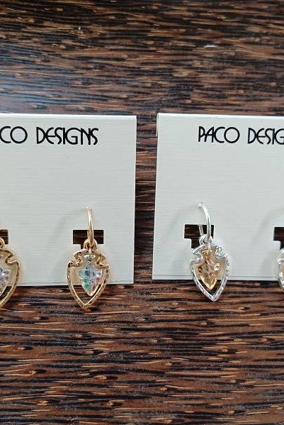 Dainty Hammered Two Tone Arrowhead Hoop Earrings: Silver-Paco Designs-Three Birdies Boutique, Women's Fashion Boutique Located in Kearney, MO