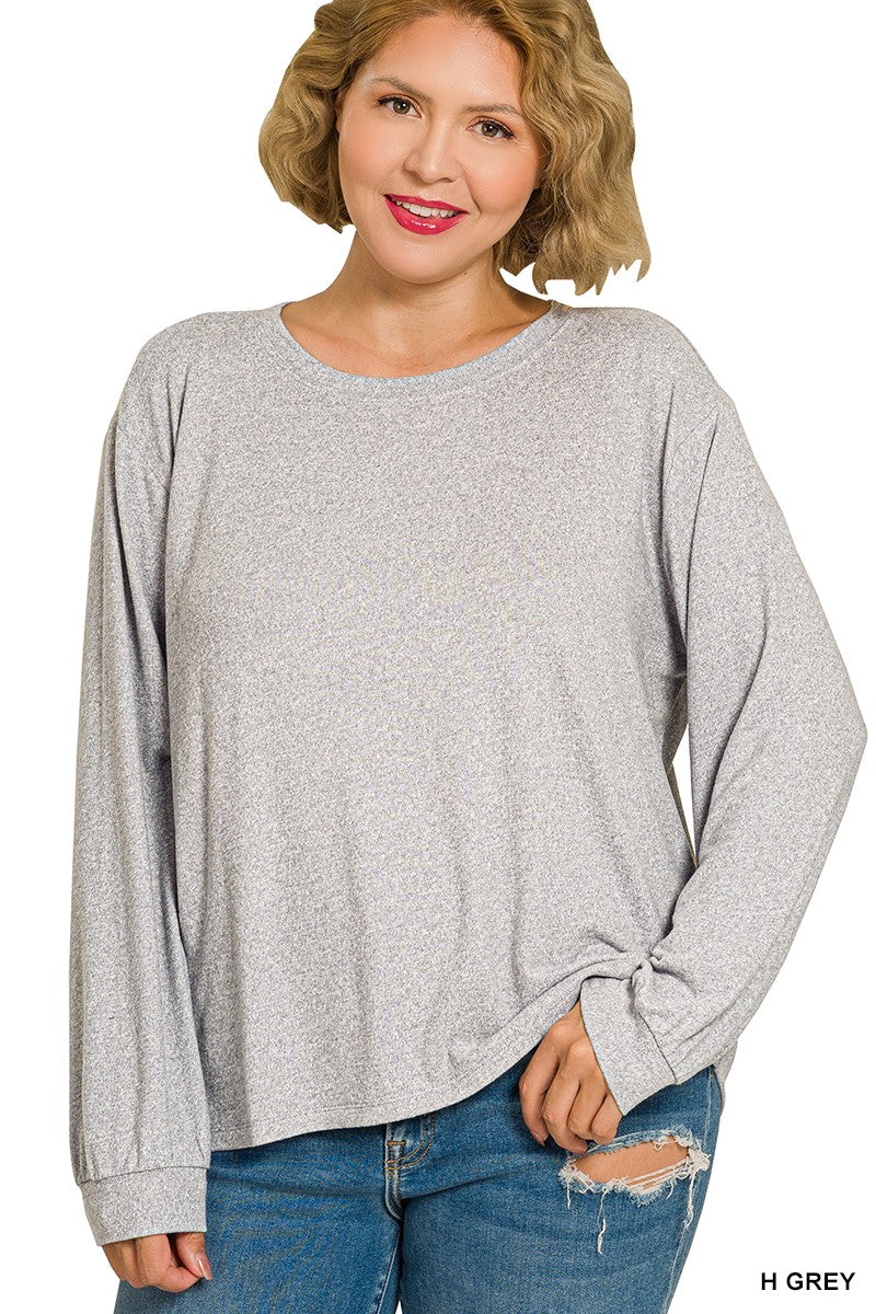 Everyday Soft Hacci Long Sleeve Top-Shirts & Tops-Zenana-Three Birdies Boutique, Women's Fashion Boutique Located in Kearney, MO