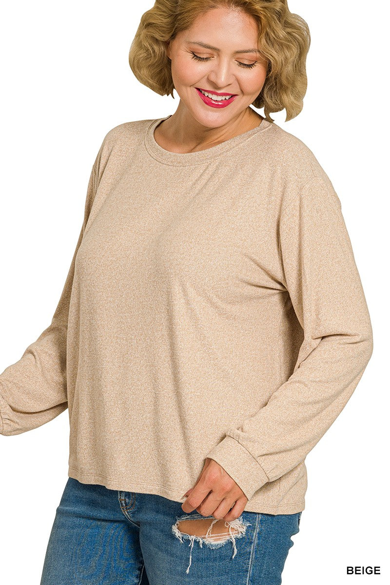 Everyday Soft Hacci Long Sleeve Top-Shirts & Tops-Zenana-Three Birdies Boutique, Women's Fashion Boutique Located in Kearney, MO