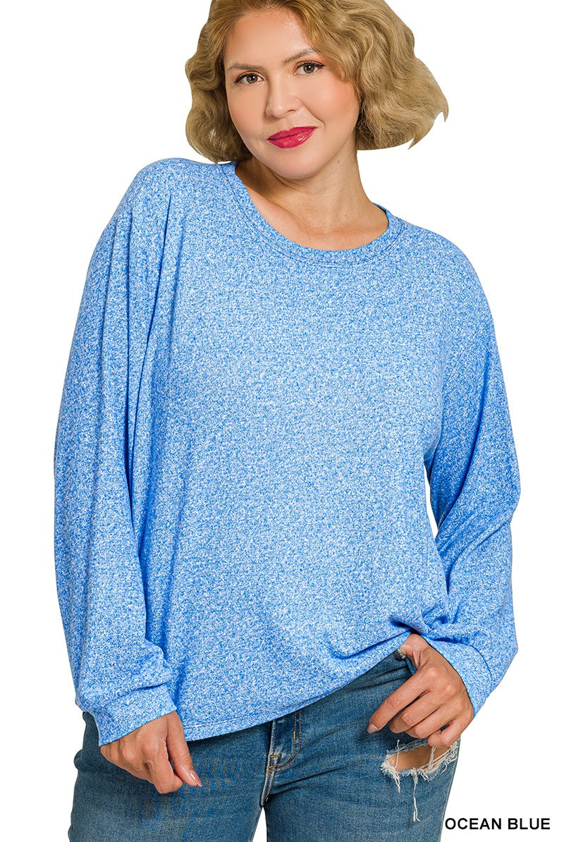 Everyday Soft Hacci Long Sleeve Top-Shirts & Tops-Zenana-Three Birdies Boutique, Women's Fashion Boutique Located in Kearney, MO