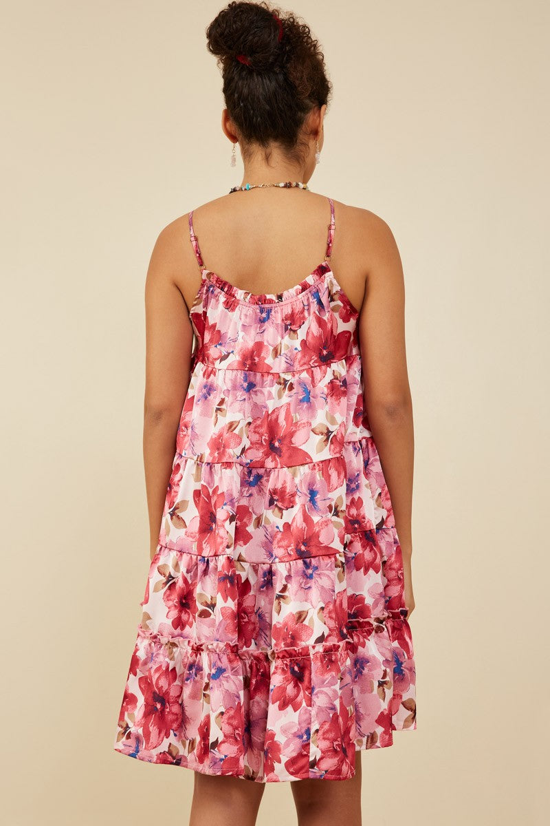 Satin Floral Tiered Tank Dress-Dresses-Hayden LA-Three Birdies Boutique, Women's Fashion Boutique Located in Kearney, MO