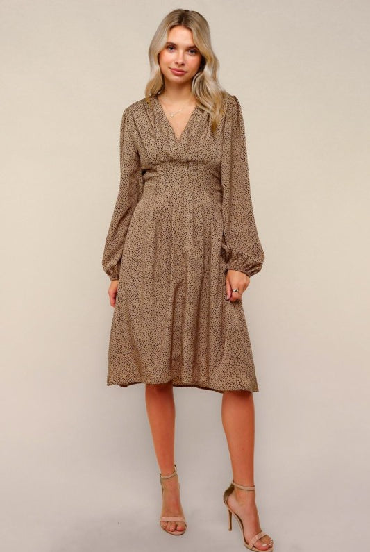 Pleated Detail Leopard Dress-Dresses-Haptics-Three Birdies Boutique, Women's Fashion Boutique Located in Kearney, MO