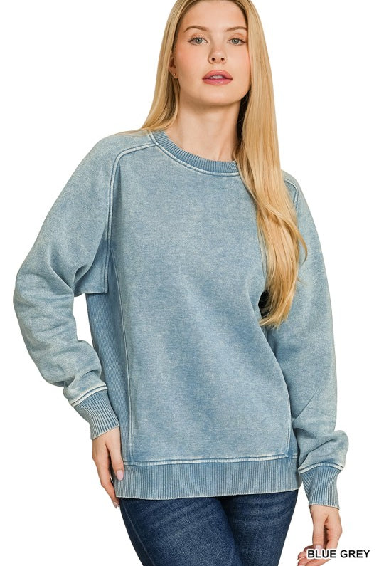 Vintage Wash Ribbed Sweatshirt-Sweatshirts-Zenana-Three Birdies Boutique, Women's Fashion Boutique Located in Kearney, MO