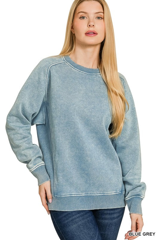 Vintage Wash Ribbed Sweatshirt-Sweatshirts-Zenana-Three Birdies Boutique, Women's Fashion Boutique Located in Kearney, MO