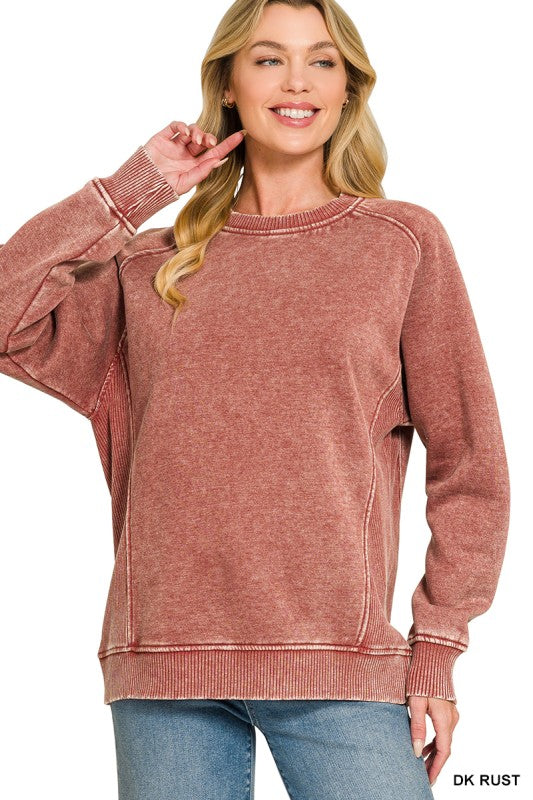 Vintage Wash Ribbed Sweatshirt-Sweatshirts-Zenana-Three Birdies Boutique, Women's Fashion Boutique Located in Kearney, MO