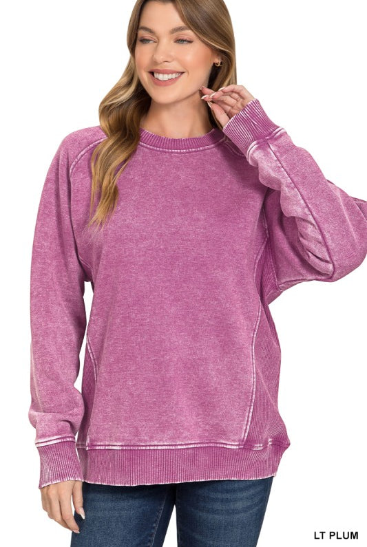 Vintage Wash Ribbed Sweatshirt-Sweatshirts-Zenana-Three Birdies Boutique, Women's Fashion Boutique Located in Kearney, MO