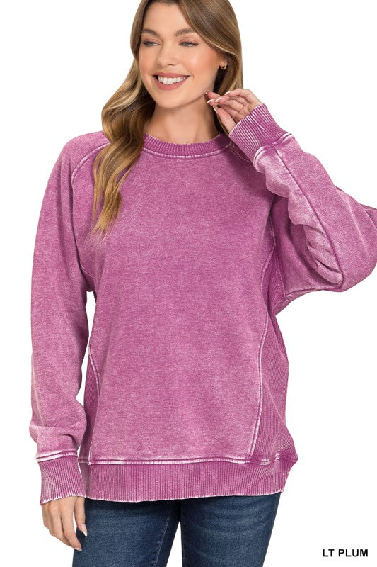 Vintage Wash Ribbed Sweatshirt-Sweatshirts-Zenana-Three Birdies Boutique, Women's Fashion Boutique Located in Kearney, MO