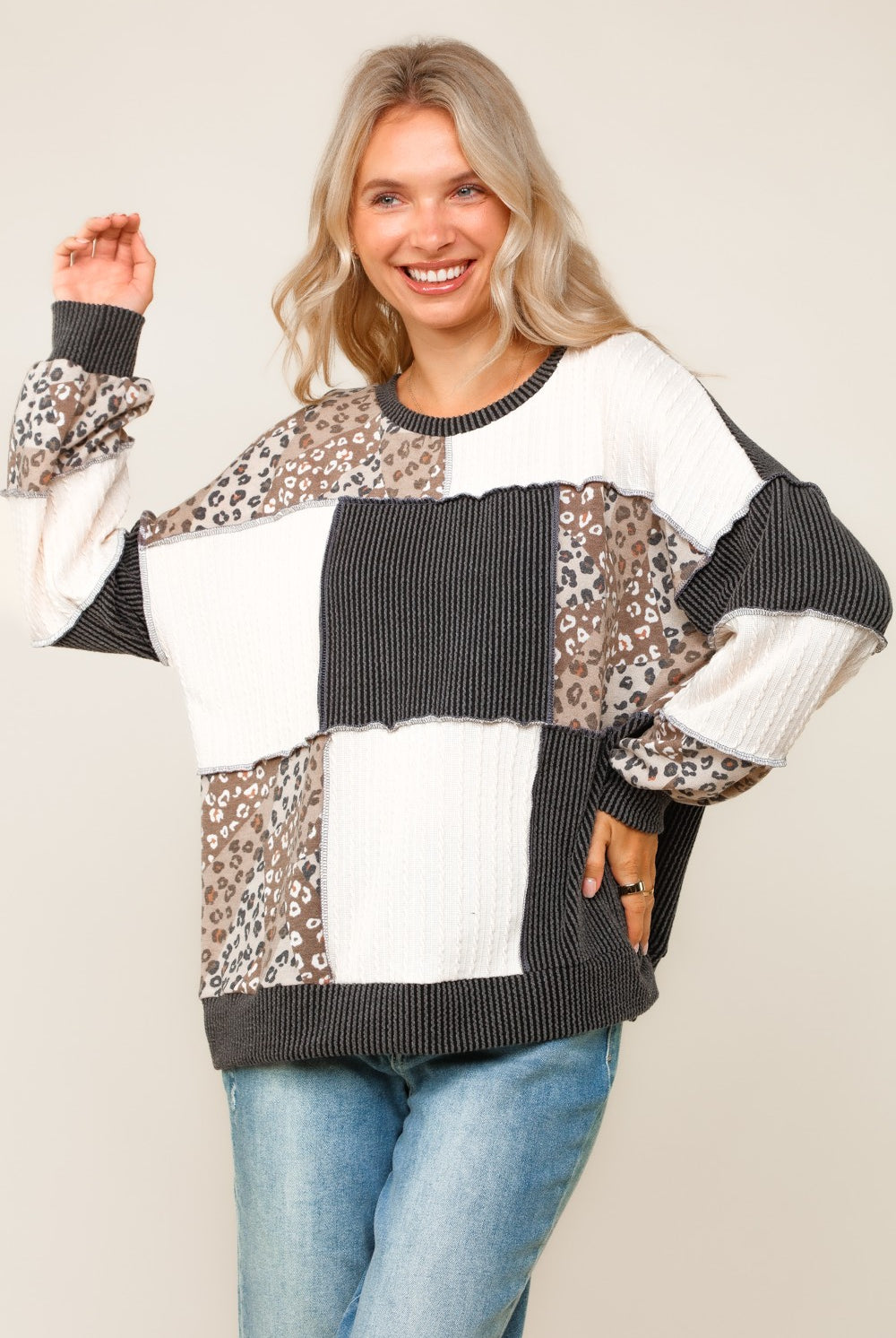 Patchwork Leopard Top-Shirts & Tops-Haptics-Three Birdies Boutique, Women's Fashion Boutique Located in Kearney, MO