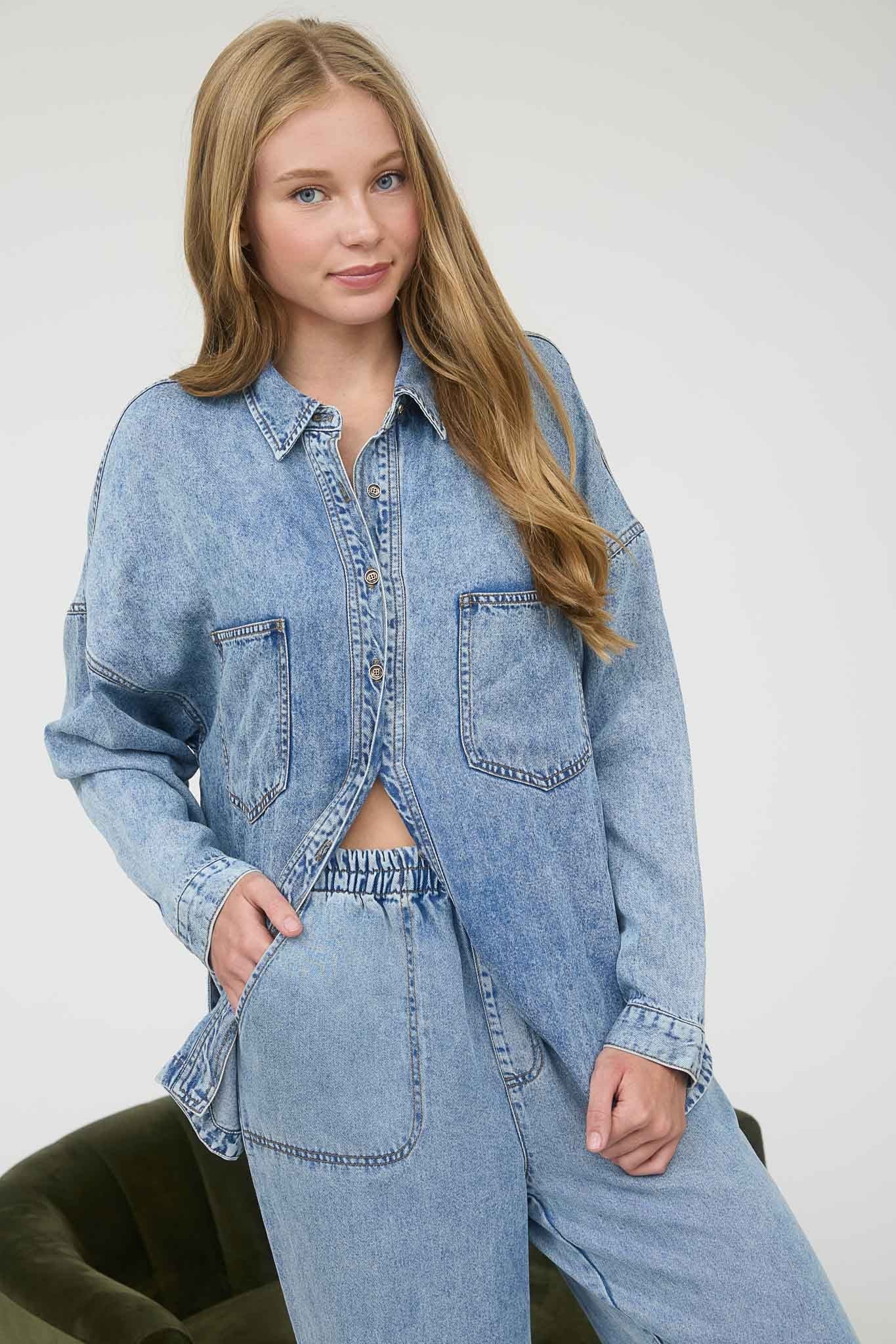 Chambray Long Sleeve Shirt { product_type }}