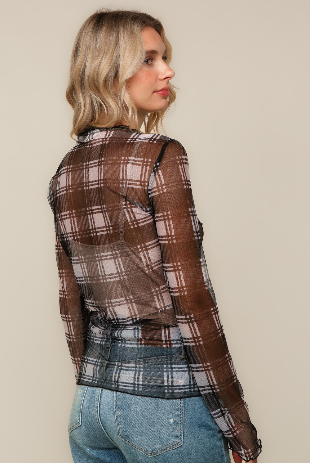 Plaid Mesh Top Black { product_type }}