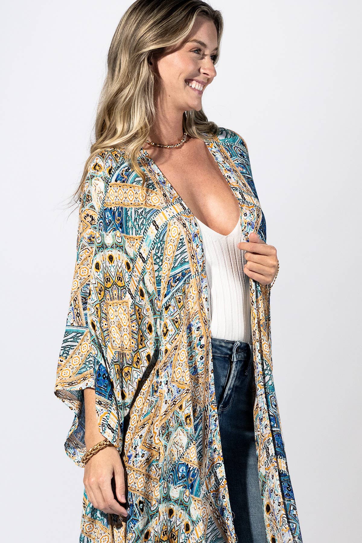Gilded Mosaic Kimono: MULTI / 2 / One Size-Urbanista-Three Birdies Boutique, Women's Fashion Boutique Located in Kearney, MO