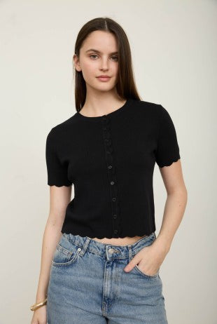 Scalloped Short Sleeve Button Down { product_type }}