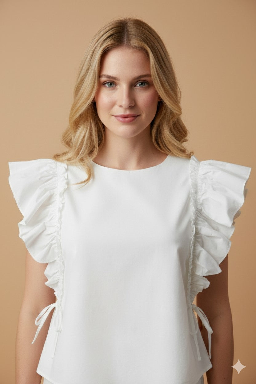 Side Bow Detailed Ruffled Top-Shirts & Tops-Hayden LA-Three Birdies Boutique, Women's Fashion Boutique Located in Kearney, MO