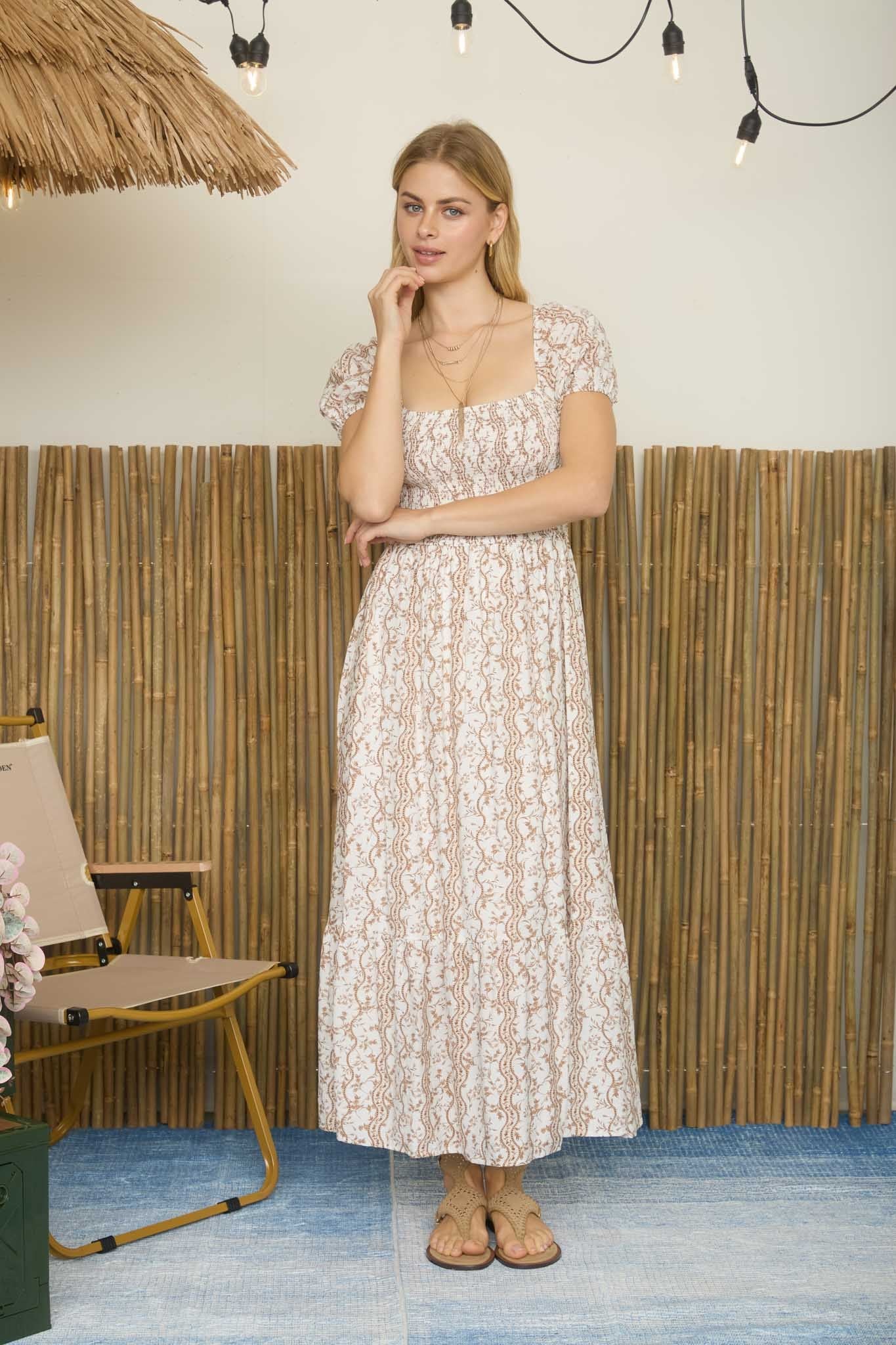 Floral Puff Sleeve Midi Dress-Dress-Blu Pepper-Three Birdies Boutique, Women's Fashion Boutique Located in Kearney, MO