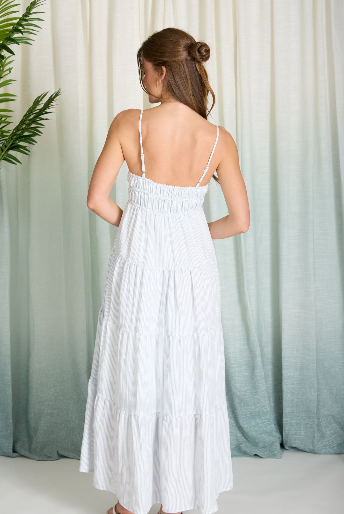 Stripe Shirred Empire Waist Dress { product_type }}
