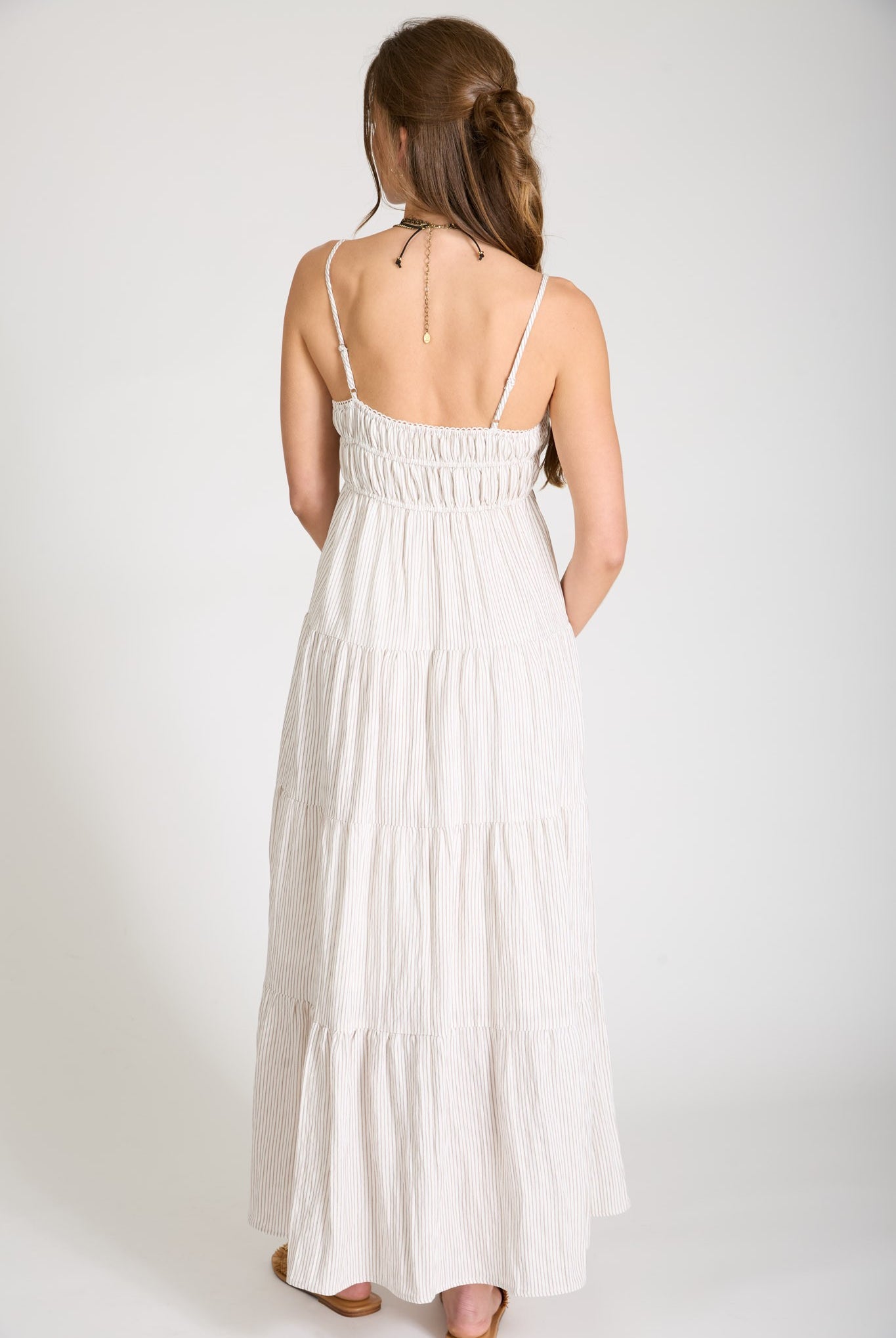 Stripe Shirred Empire Waist Dress { product_type }}