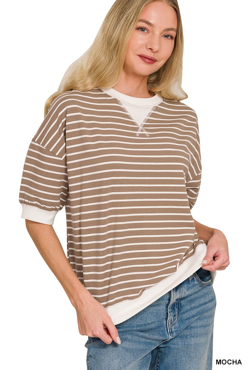 Striped Rib Banded Pullover { product_type }}