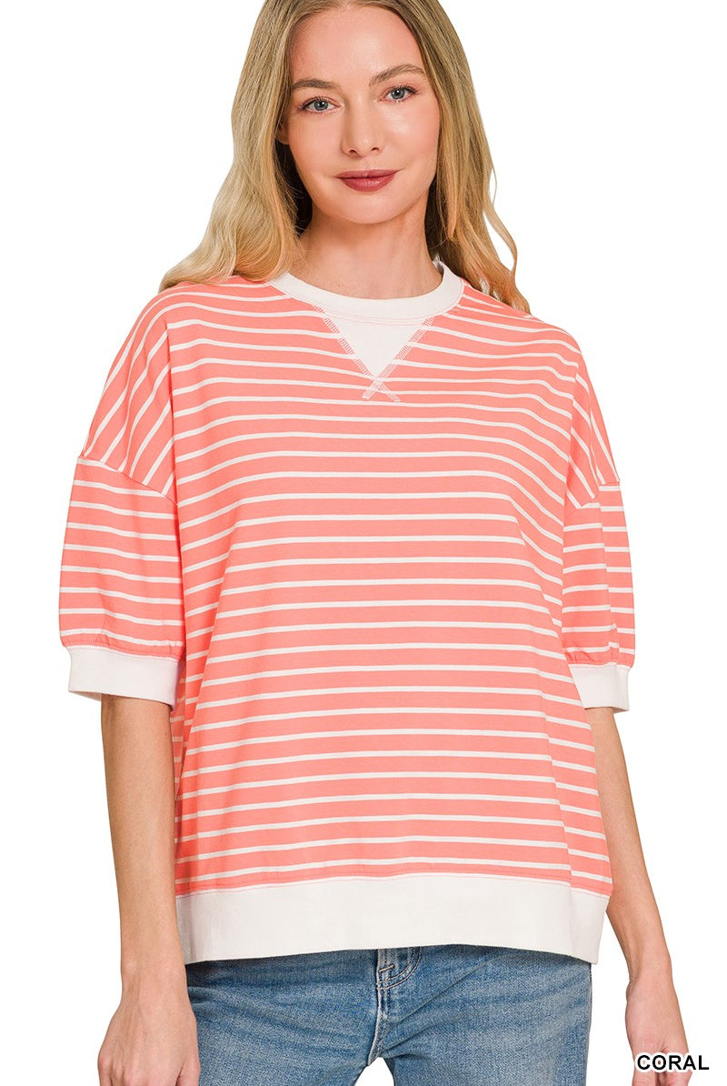 Striped Rib Banded Pullover { product_type }}