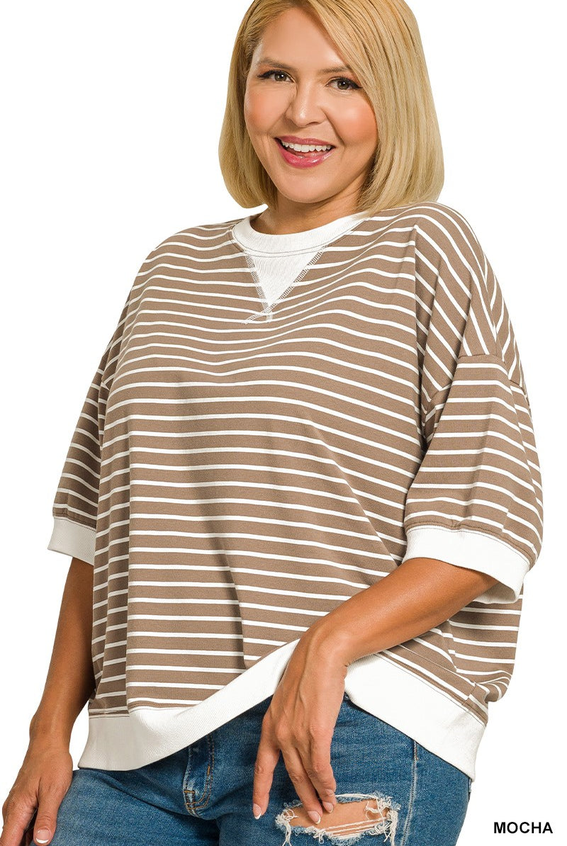 Striped Rib Banded Pullover { product_type }}